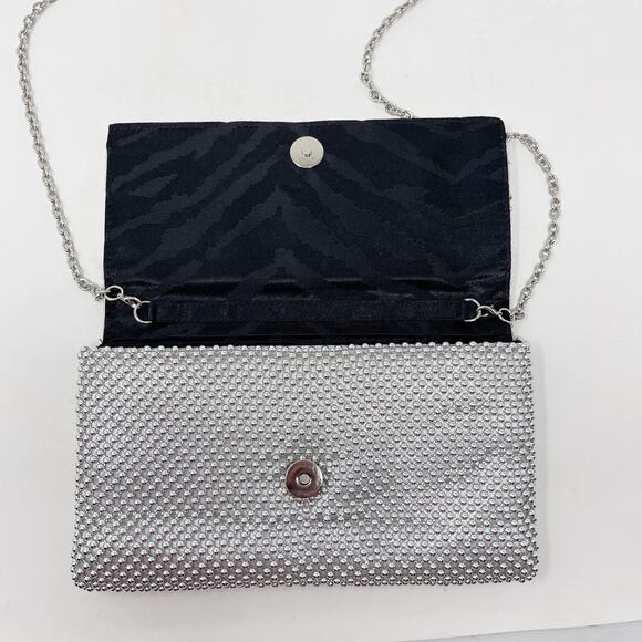 INC International Concepts Silver Gray Prudence Shiny Mesh Clutch Crossbody Bag - Picture 6 of 9
